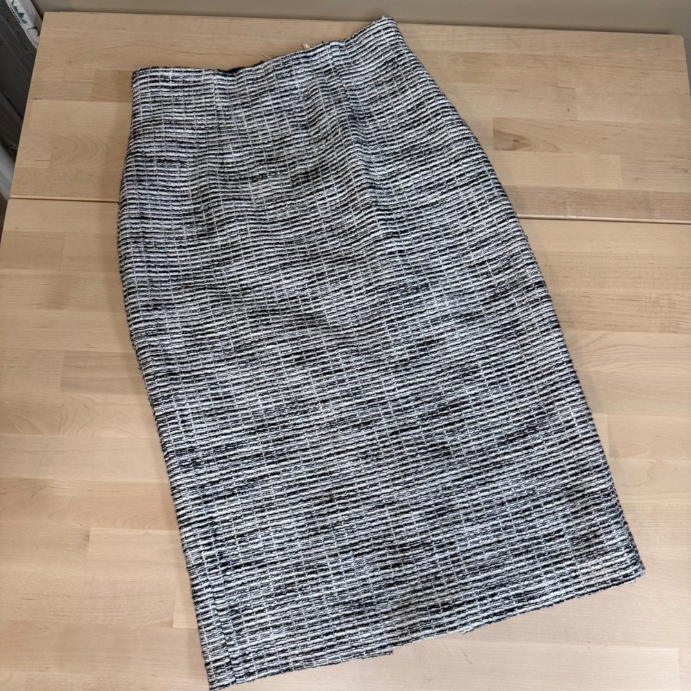 Rebecca Taylor Tweed Pencil Skirt‎ Black White Gray Size 4 Knee Length